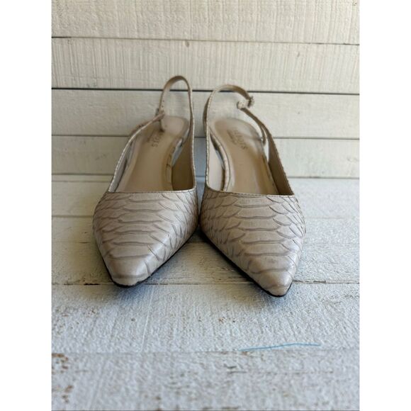 Talbots Women’s Slingback Heels Size 8.5B Beige Snakeskin Embossed Genuine Leath - Picture 1 of 8